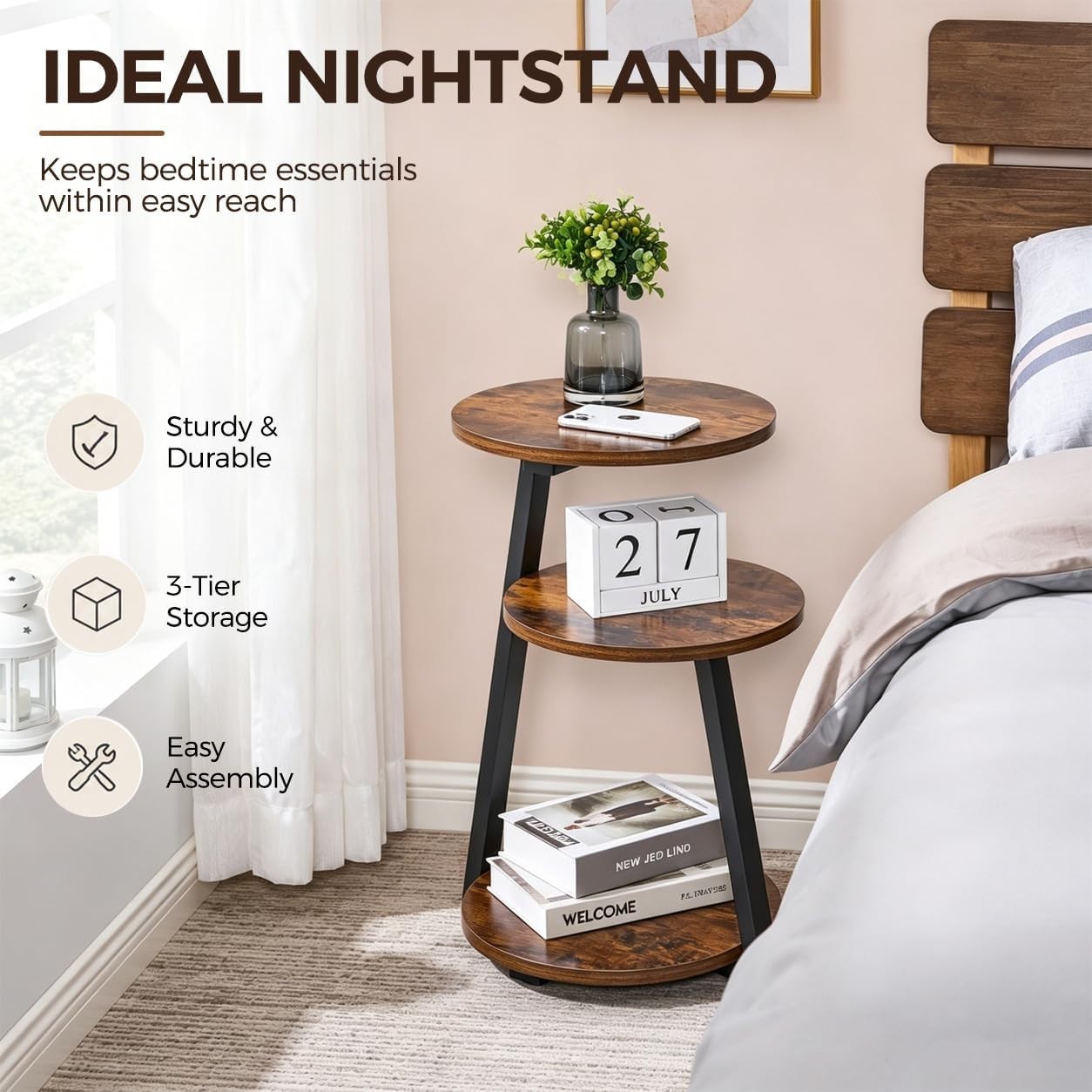 Multi-Functional Rustic Accent Table with 3-Tier Shelves – Perfect for Any Room