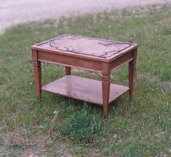 Rectangular Brown Wooden Side Table with Lower Shelf, 30x18x28 in, Indoor