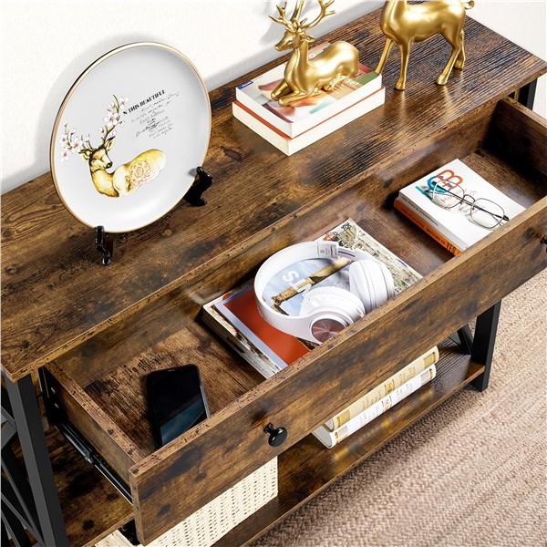Industrial Console Table Hallway Table with Drawer and Storage for Living Room