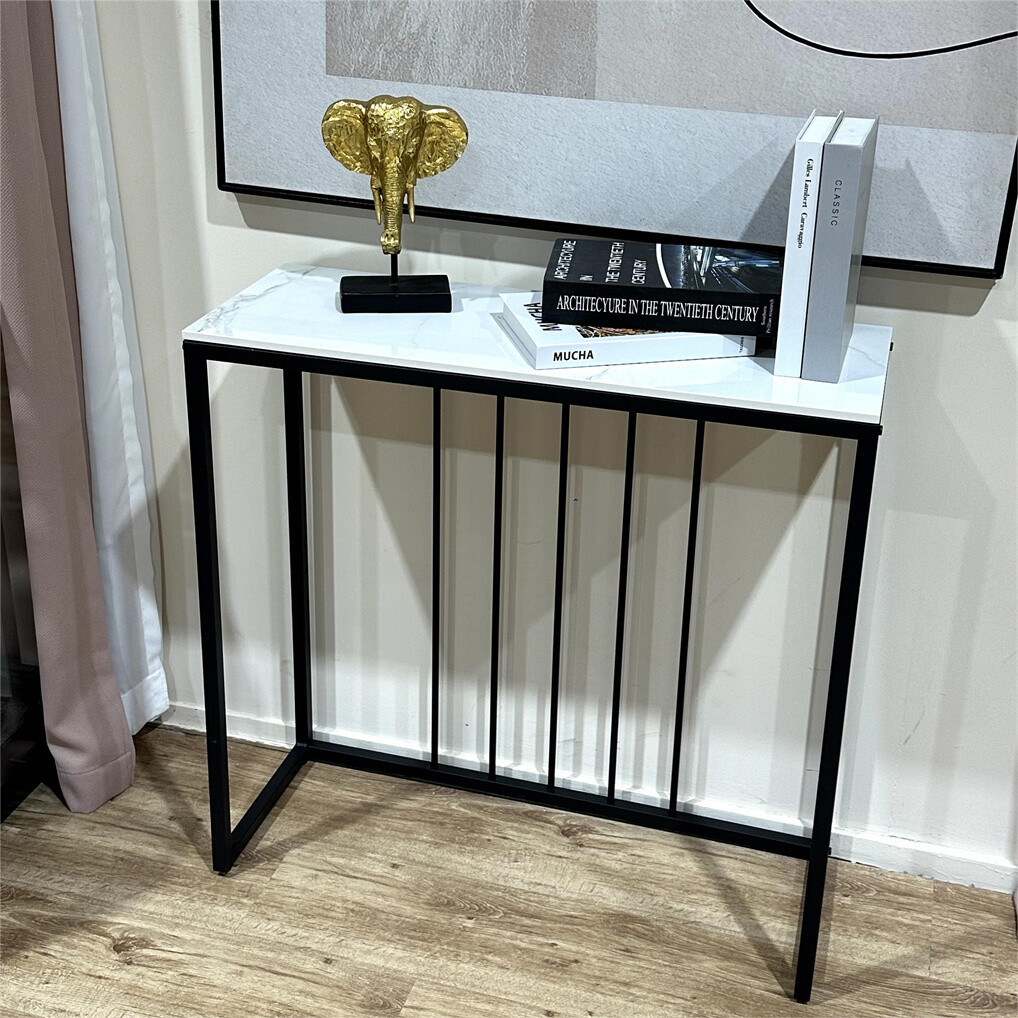 Non-porous Glossy Sintered Stone Console Table Hallway Storage Table Black Frame