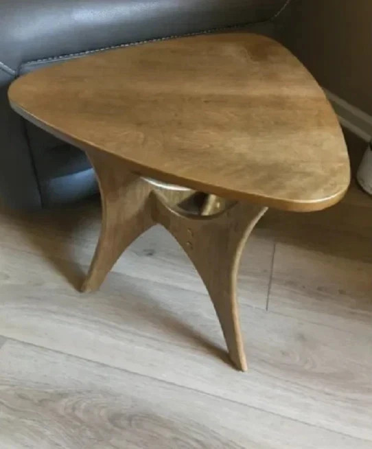 Triangle Mid-Century Modern Side Table Light Brown Small Unique Wooden Bedside