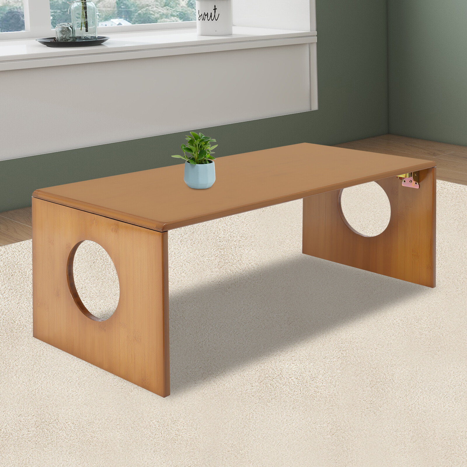 Folding Low Floor Coffee Table Foldable Portable For Sitting On The Floor Brown