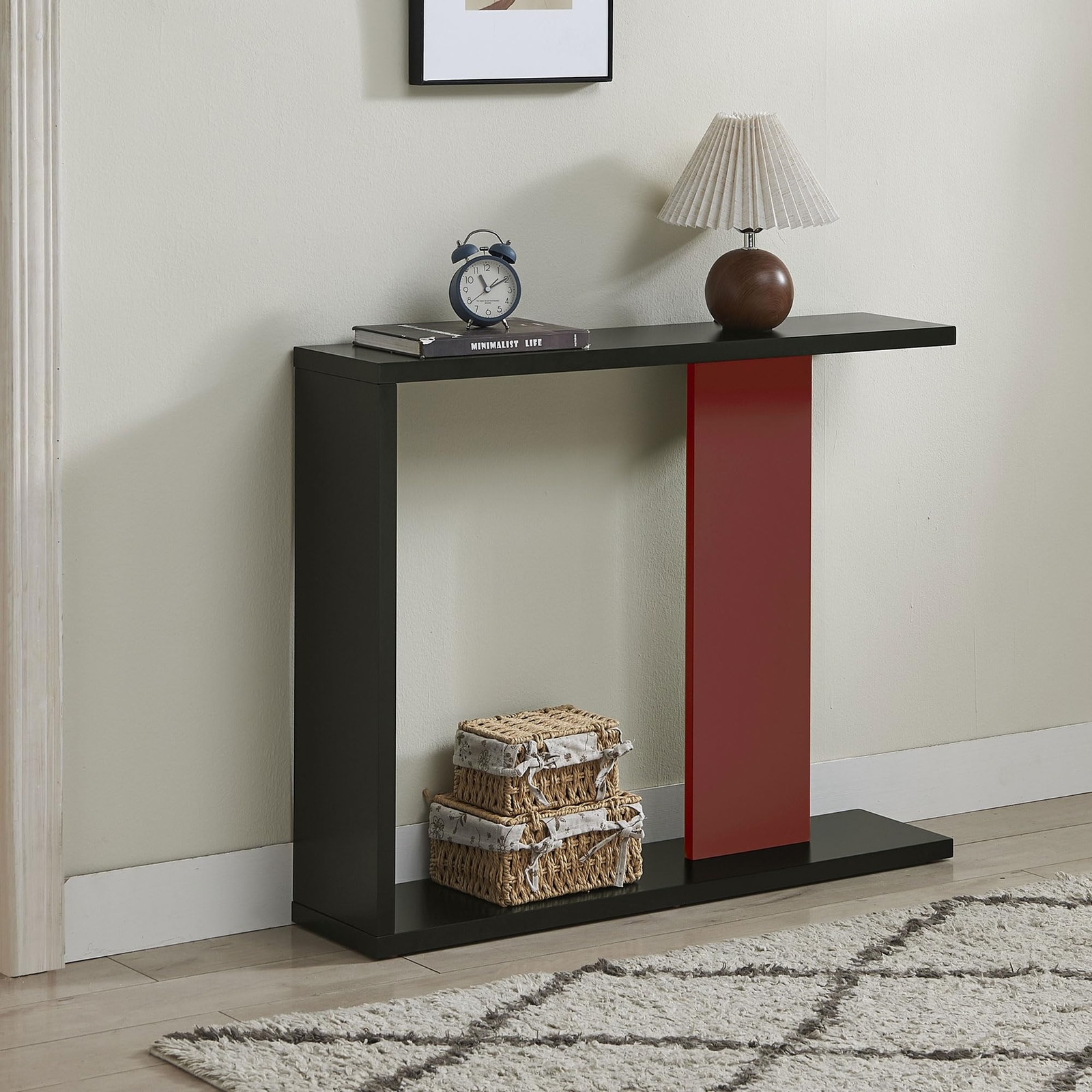 Kings Brand Furniture – Console Table Sofa Table with Storage Shelf, Black Red
