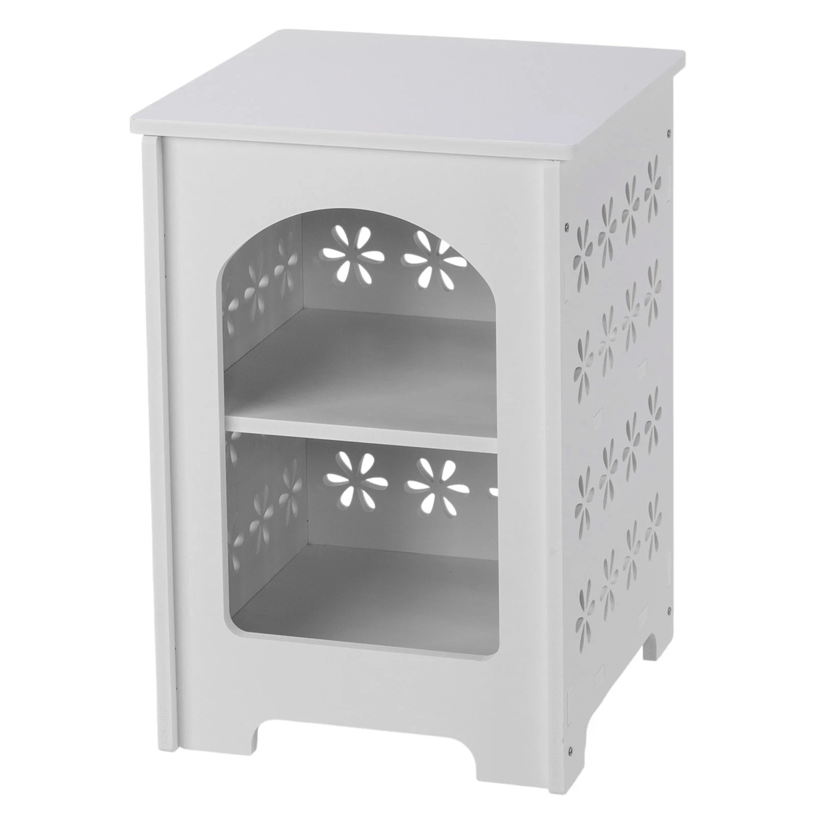 3-Tier Side Table with Storage, Nightstand End Table with Floral Design, Modern