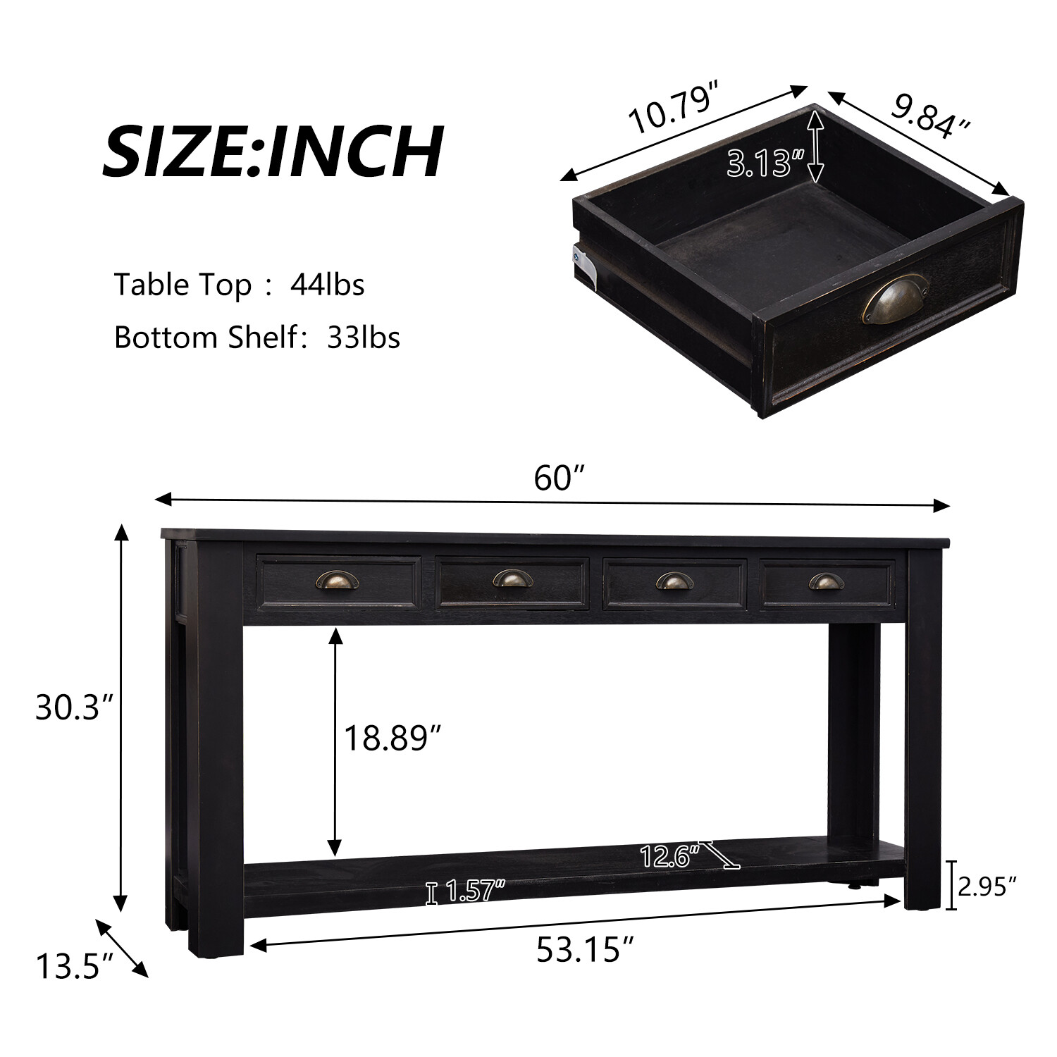 Console Table Accent Sofa Table with 4 Drawers Storage for Entryway Living Room