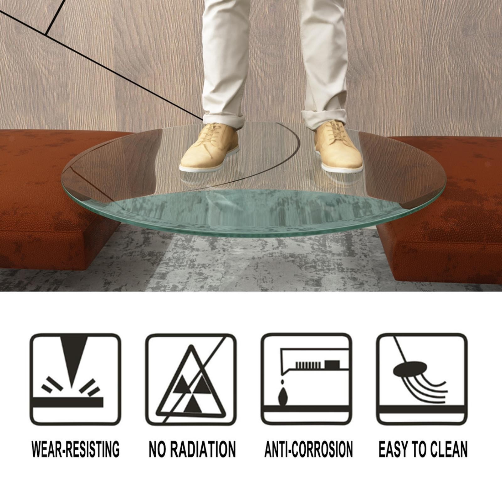 High-Quality 36-Inch Tempered Glass Table Top, Glossy Polished Edge, Perfect for