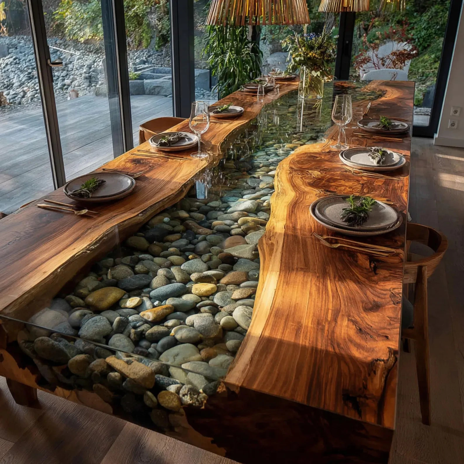 Handmade Live Edge Epoxy Dining Table, Custom Resin River Table