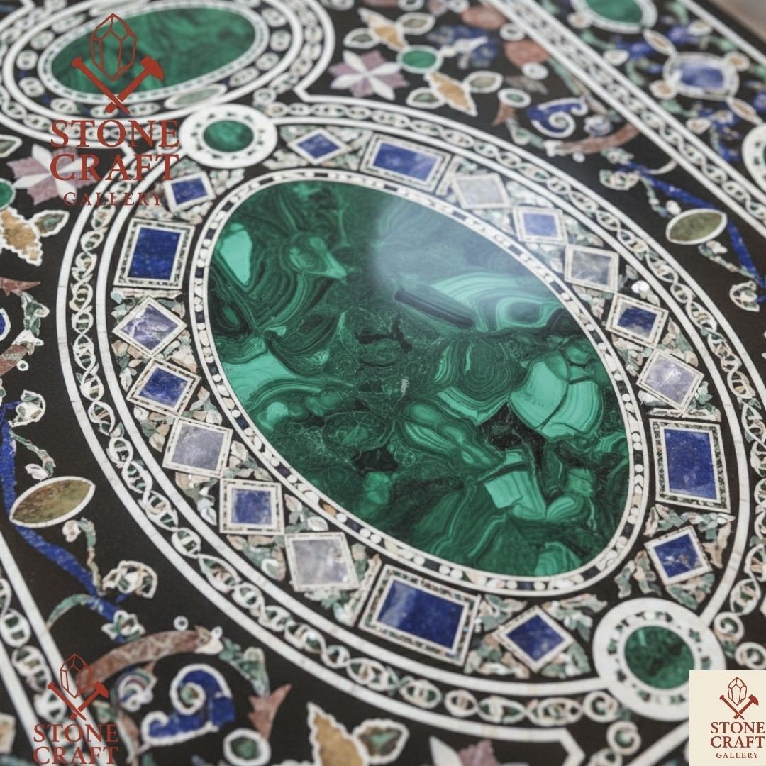 marble inlay Table Top 52″ x 36″ gemstones pietra dura marquetry unique tabletop