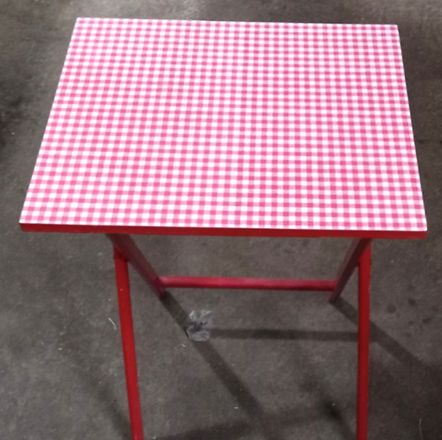 Vintage SCHEIBE Farmhouse Red Gingham Wooden Folding Tables Set of 3