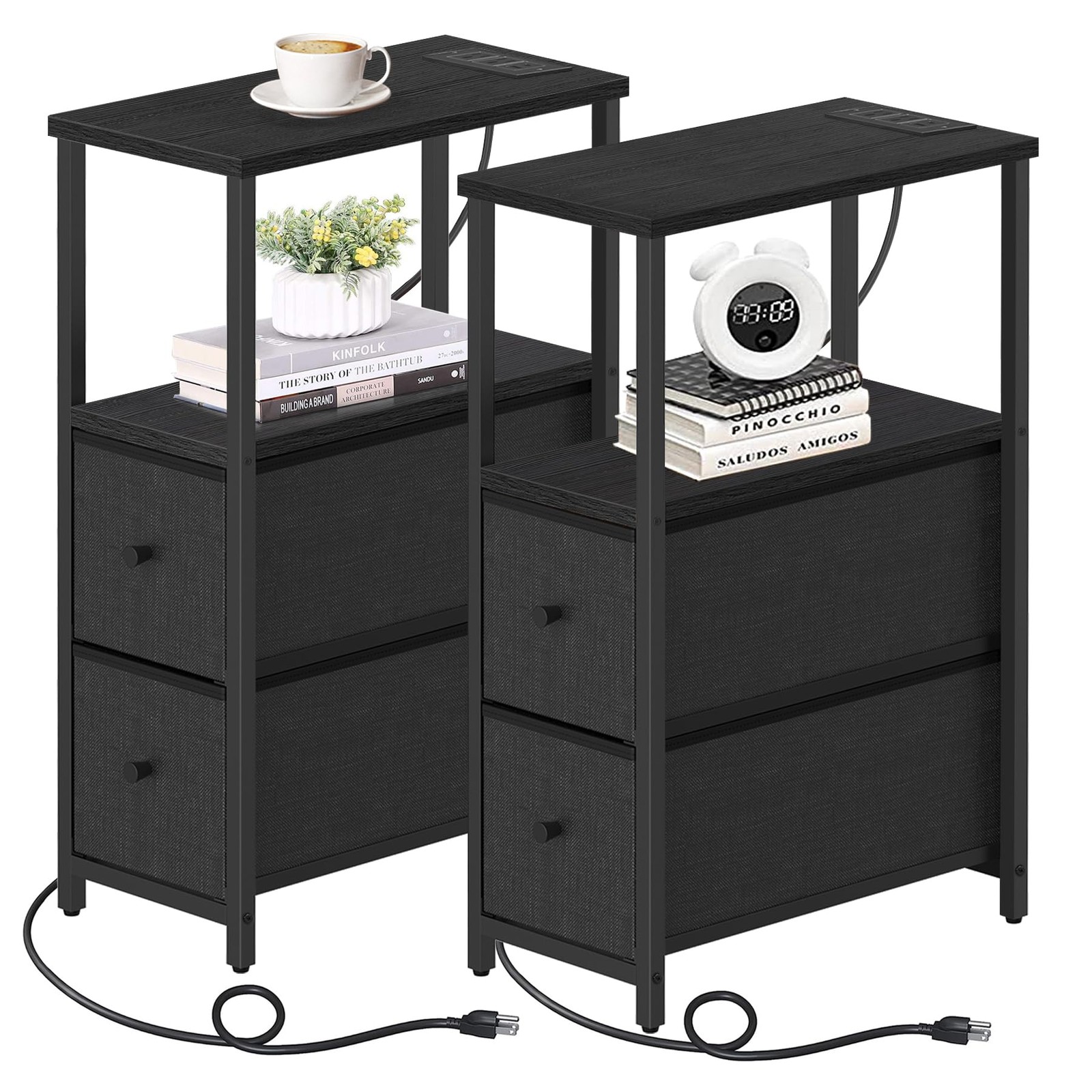 TUTOTAK Small Narrow End Table 24.8 inches x 15.8 x 7.8 inches, Black