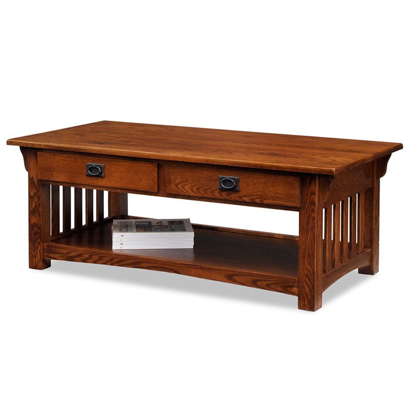 Leick Furniture Wood Mission Coffee Table in Brown Medium Oak