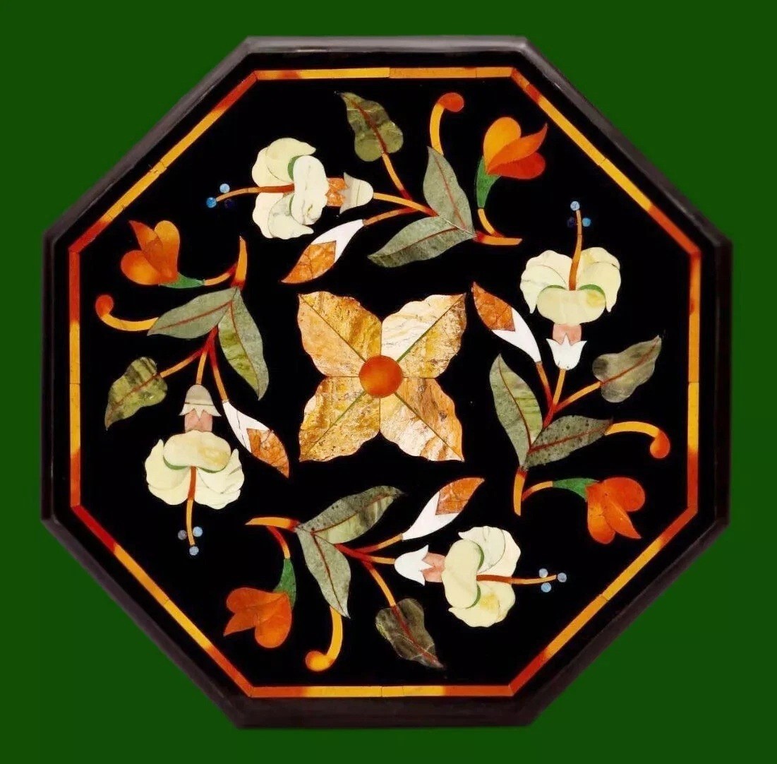 18″ black marble Table Top coffee Inlay Handicraft pietradura mop floral decor