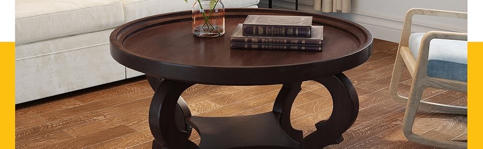 Althea Faux Wood Circular Coffee Table, Nature