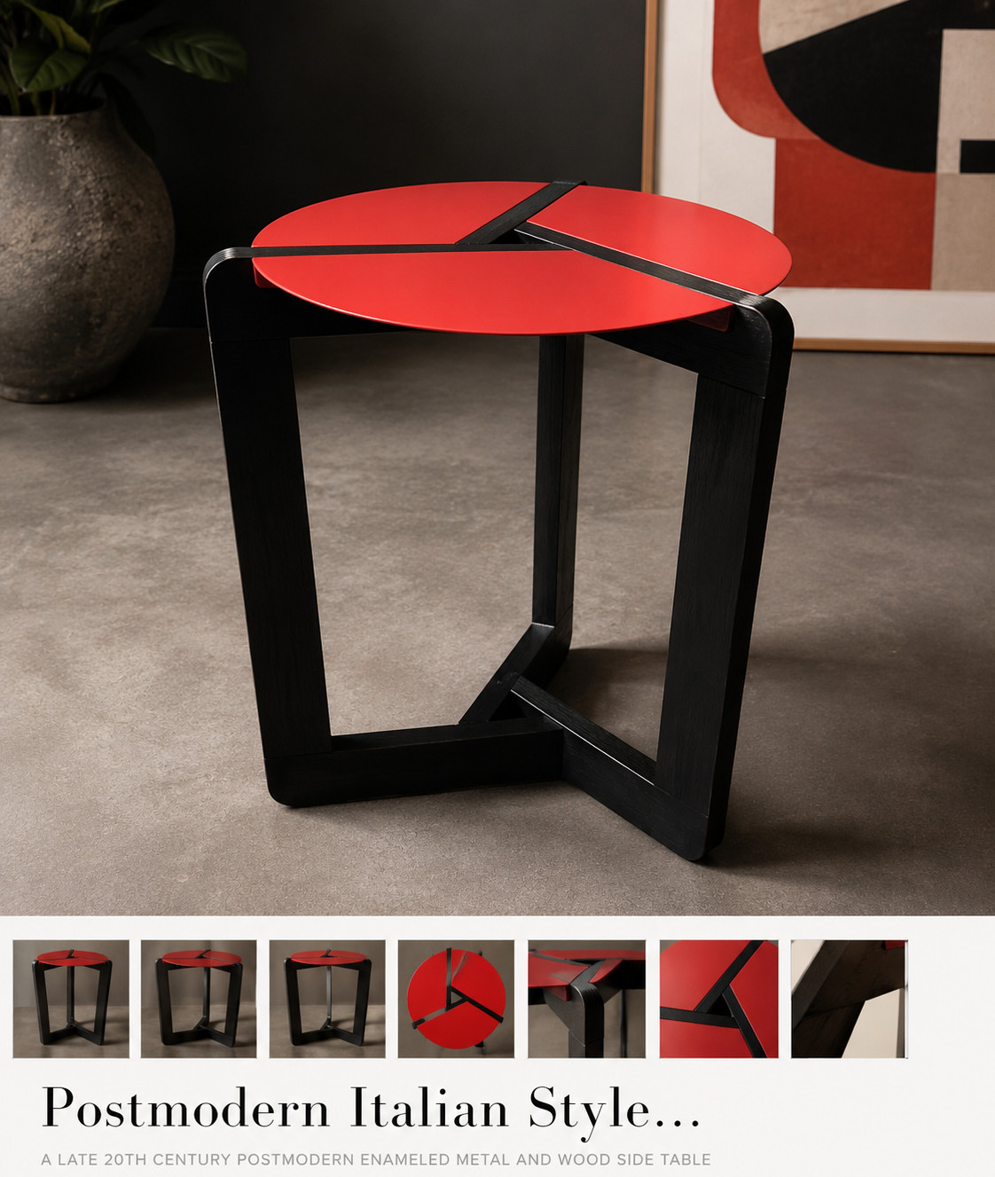 Postmodern Italian Style Accent Table Red Black Memphis Modern Geometric Table