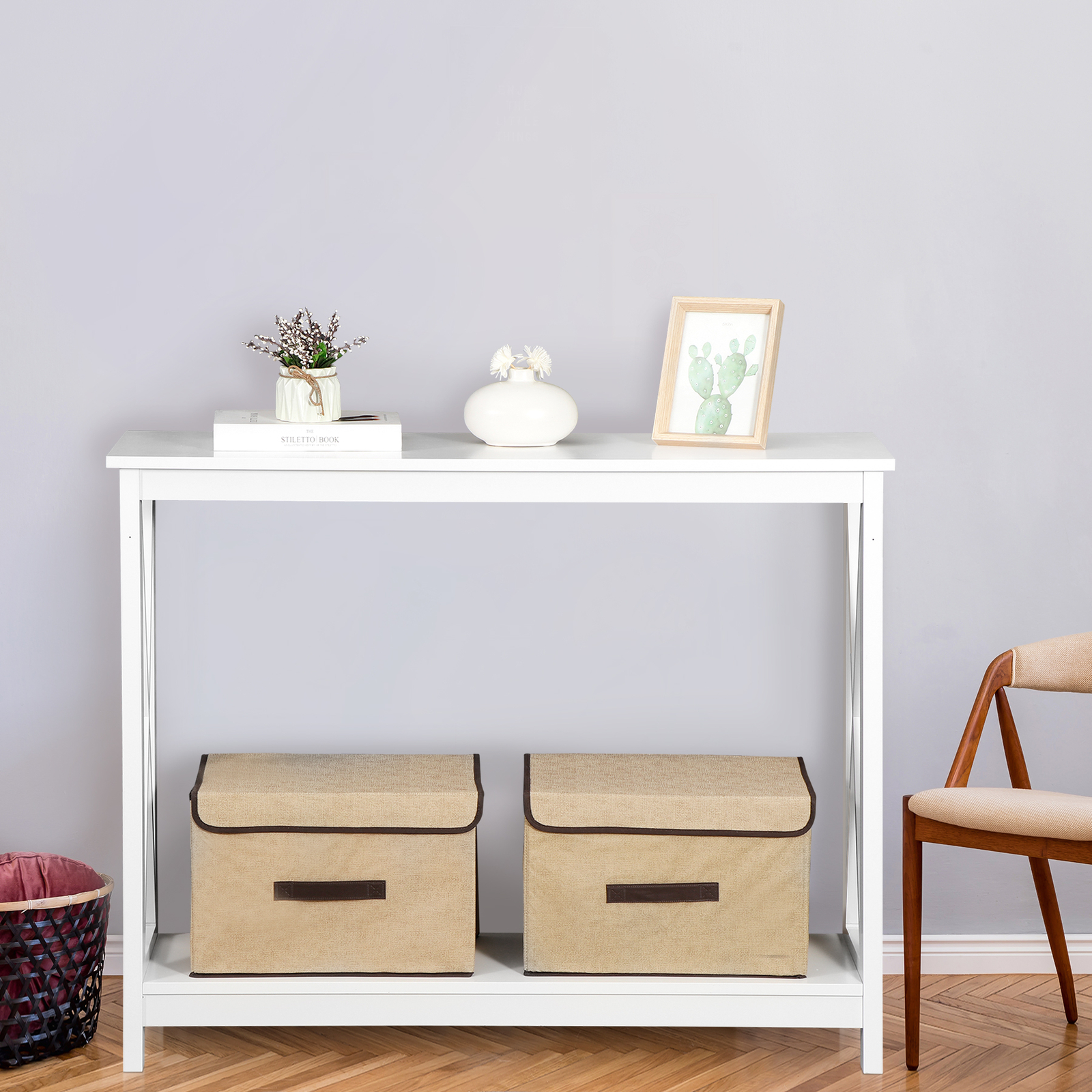ZenSports 2-Tier Narrow Console Table for Entryway Modern Accent Sofa White