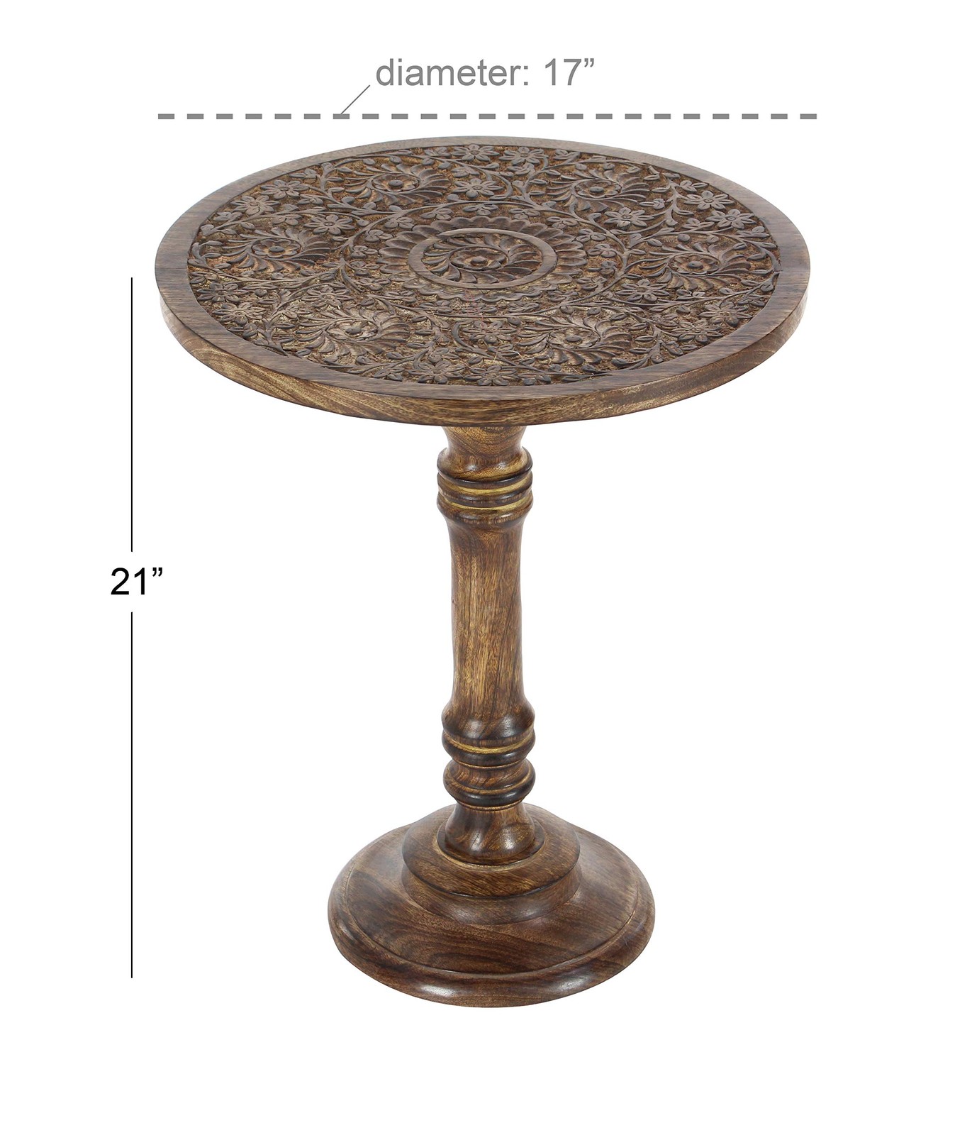 Mango Wood Floral Handmade Side End Accent Table Intricately Carved End Table…