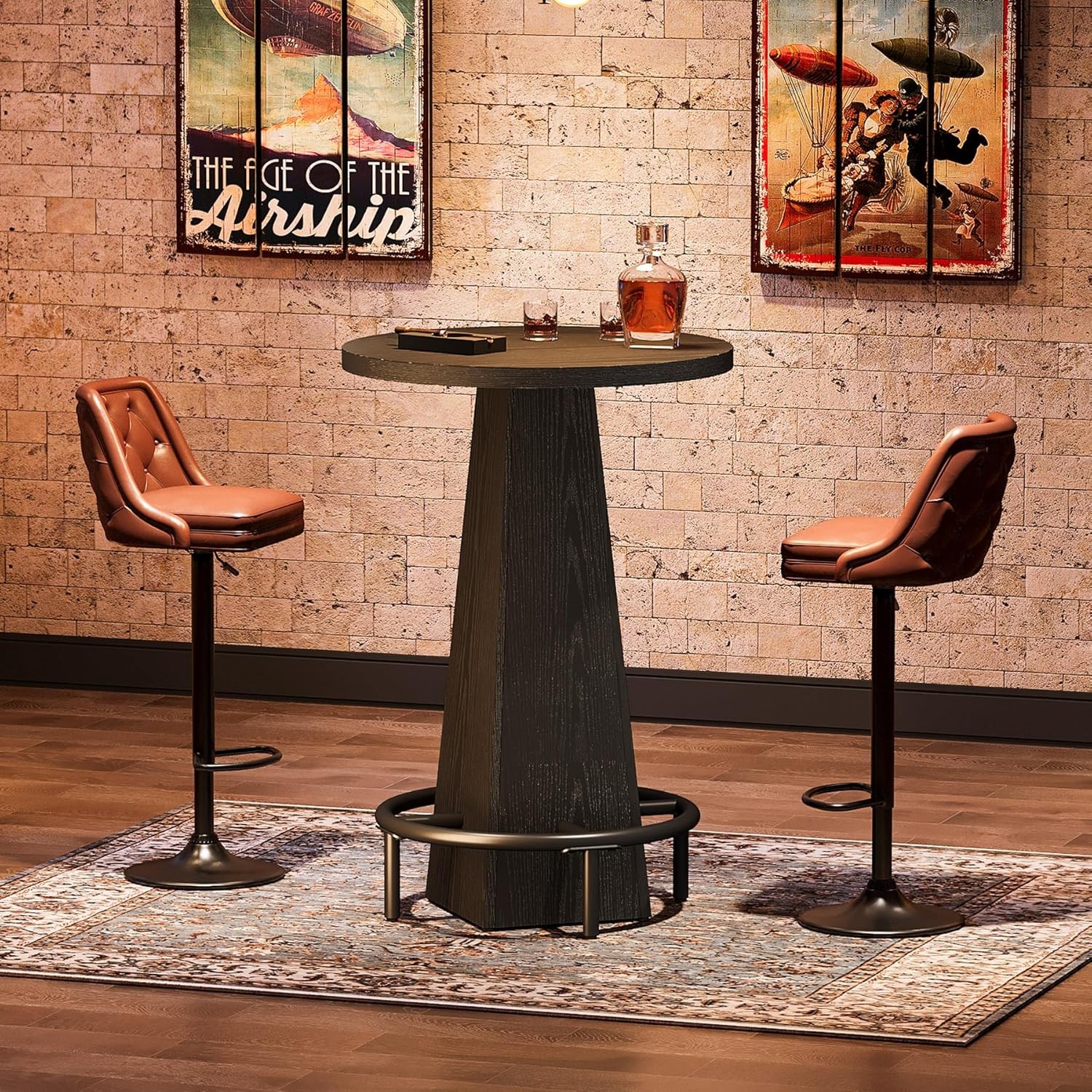 Bar Table, 37.4″ High Round Pub Table for Small Bars, Dining Room, Kitchen-Black