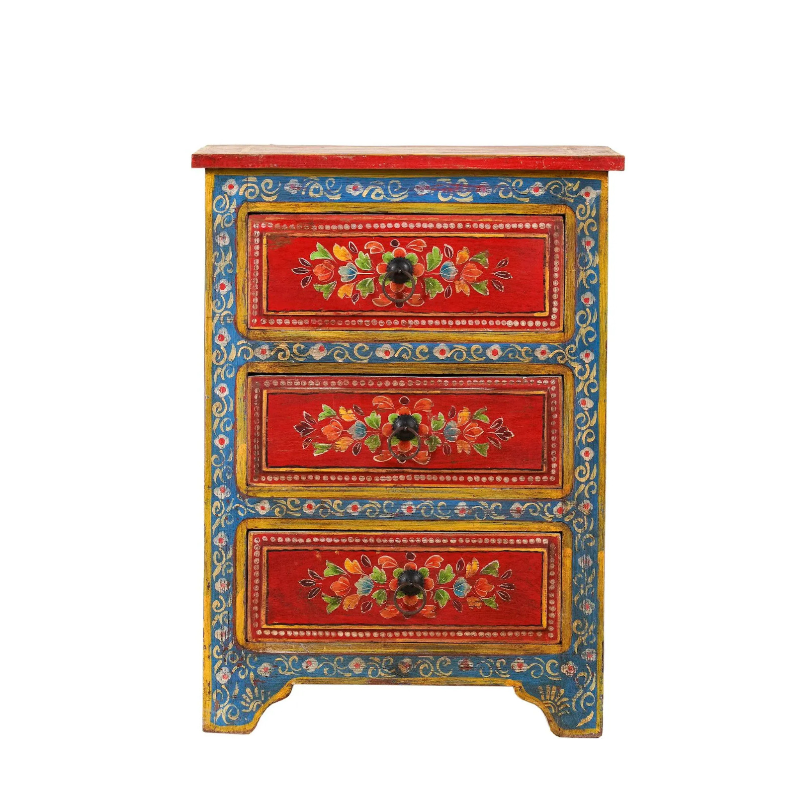 Handmade Rustic Bedside Table Hand Painted Wooden Nightstand