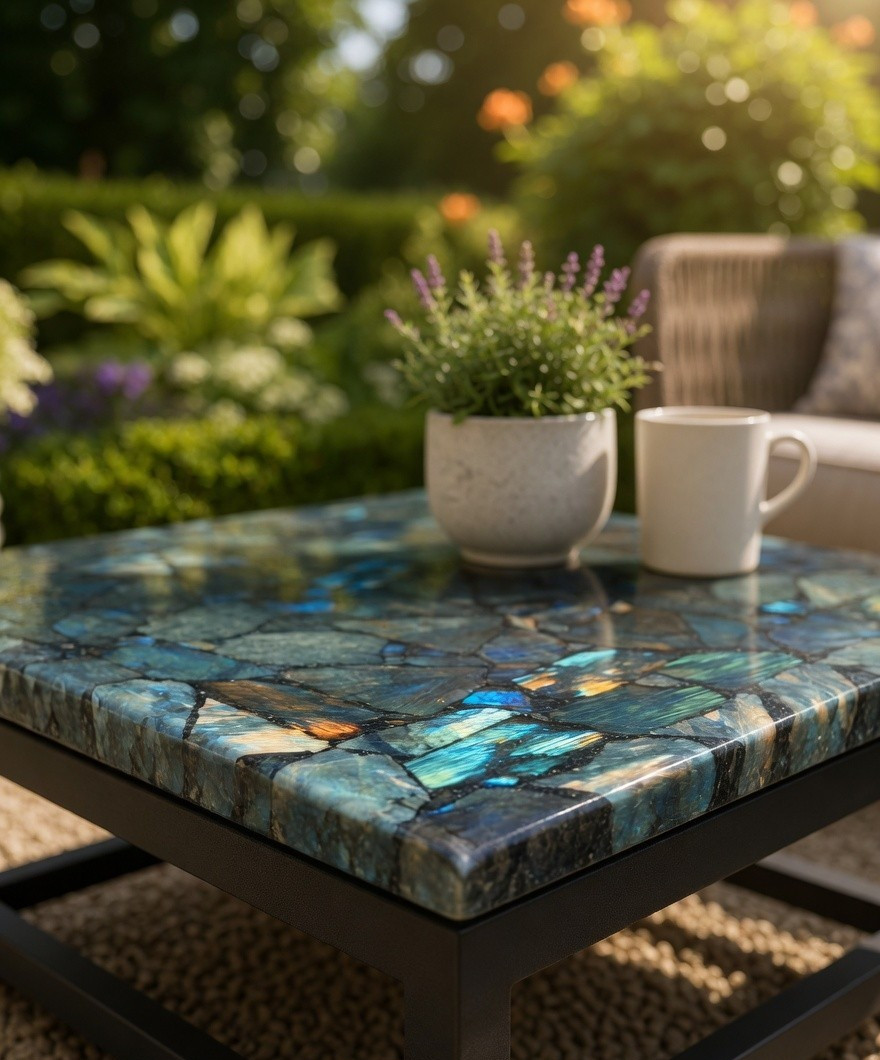 Labradorite Geode Coffee Table – Custom Handmade Gemstone Furniture Gift for Her
