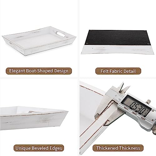 Decorative Wooden Serving Tray: Rustic Wood 15.8″ x 11.7″ x 2″ Whitewashed