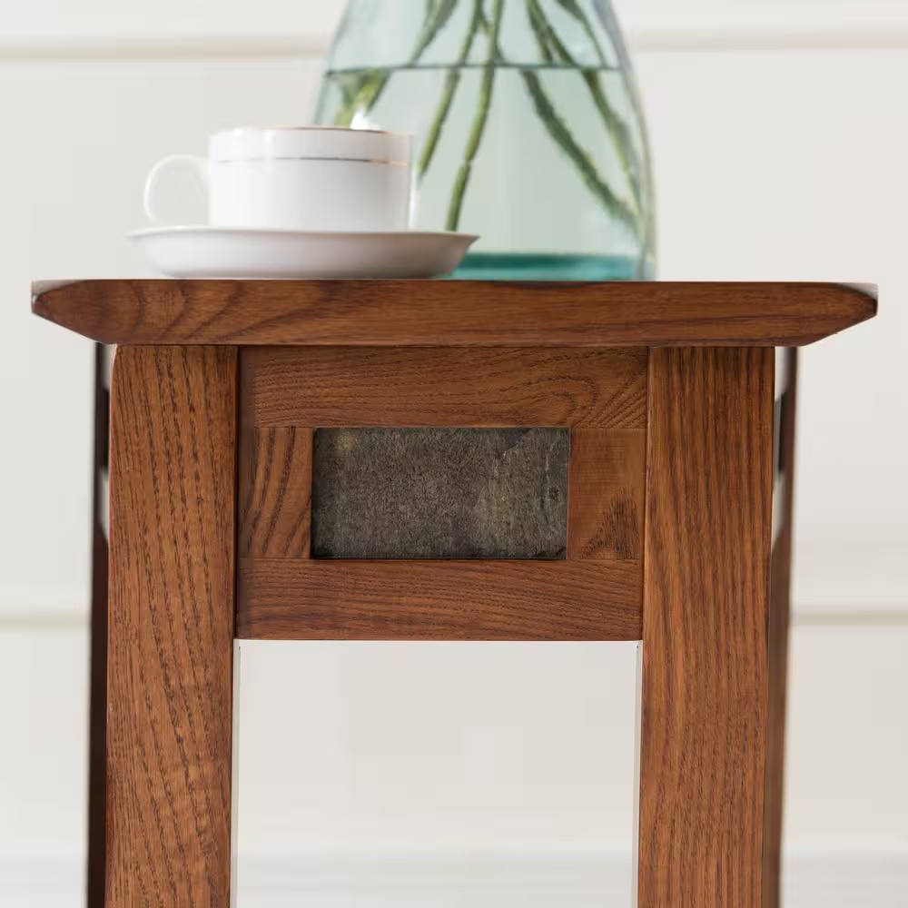 17 In. W X 23.5 In. D Rustic Wood with Rustic Slate Highlights Wedge Shaped Wood