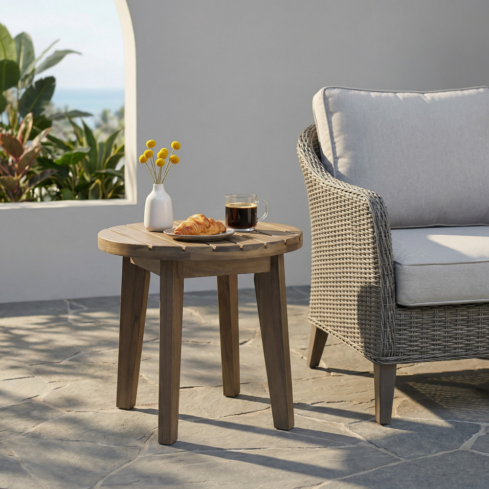 Outdoor Side Table 16″ Acacia Wood Teak Finish Patio