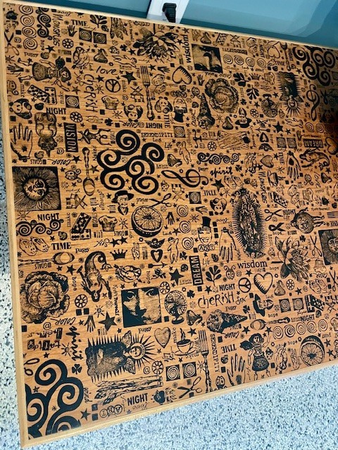 OOAK Handmade Hand-stamped TATTOO ART Wood COFFEE TABLE by PATRICIA & JON HECKER