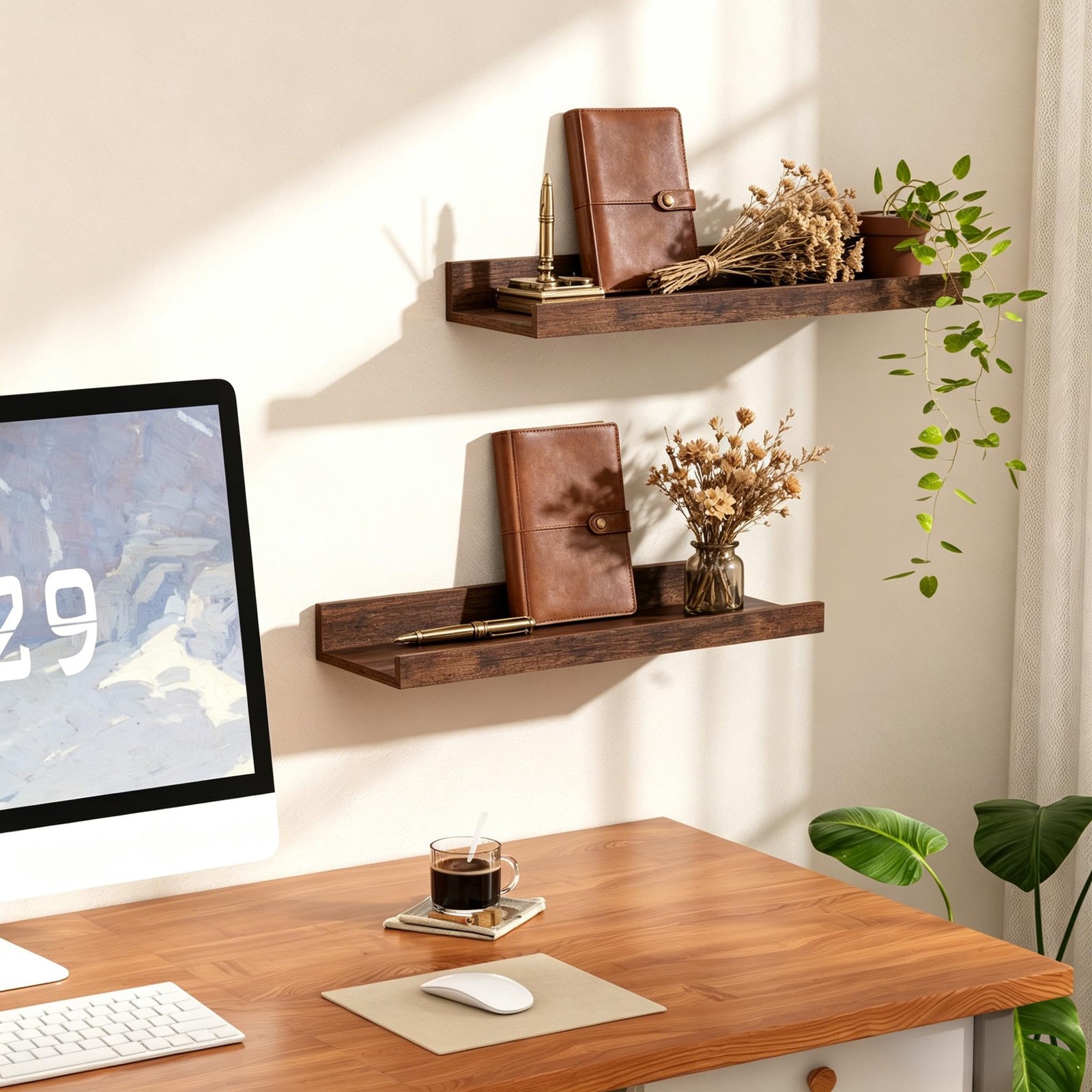 upsimples Floating Shelves for Wall, Wall Decor 15.7in, Brown