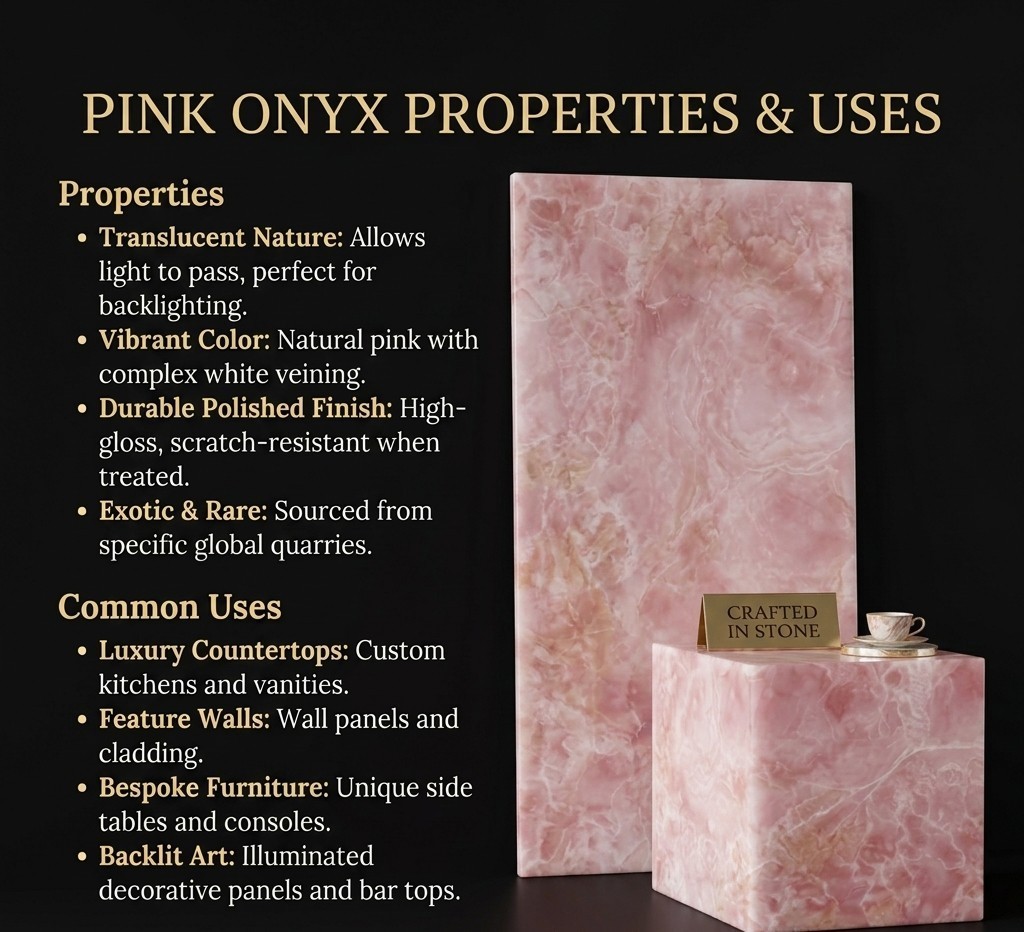 Luxury Pink Onyx Side Table | Natural Stone Cube Pedestal Plinth Display Stand