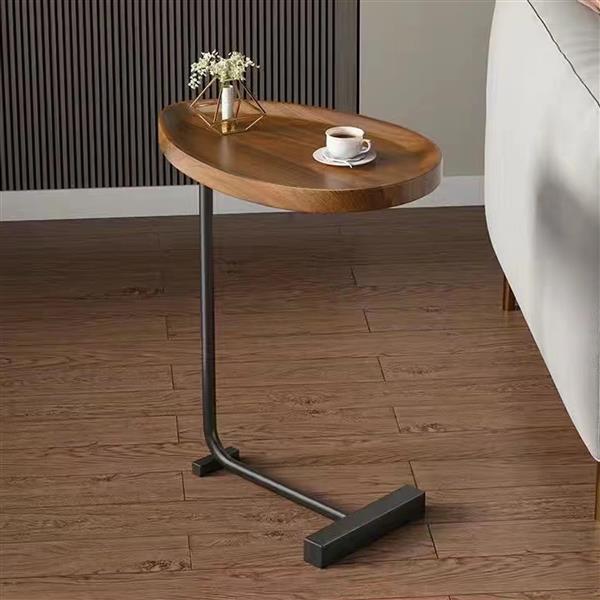 C Shaped End Table Small Side Table Narrow for Sofa Couch and Bed Bedroom Brown