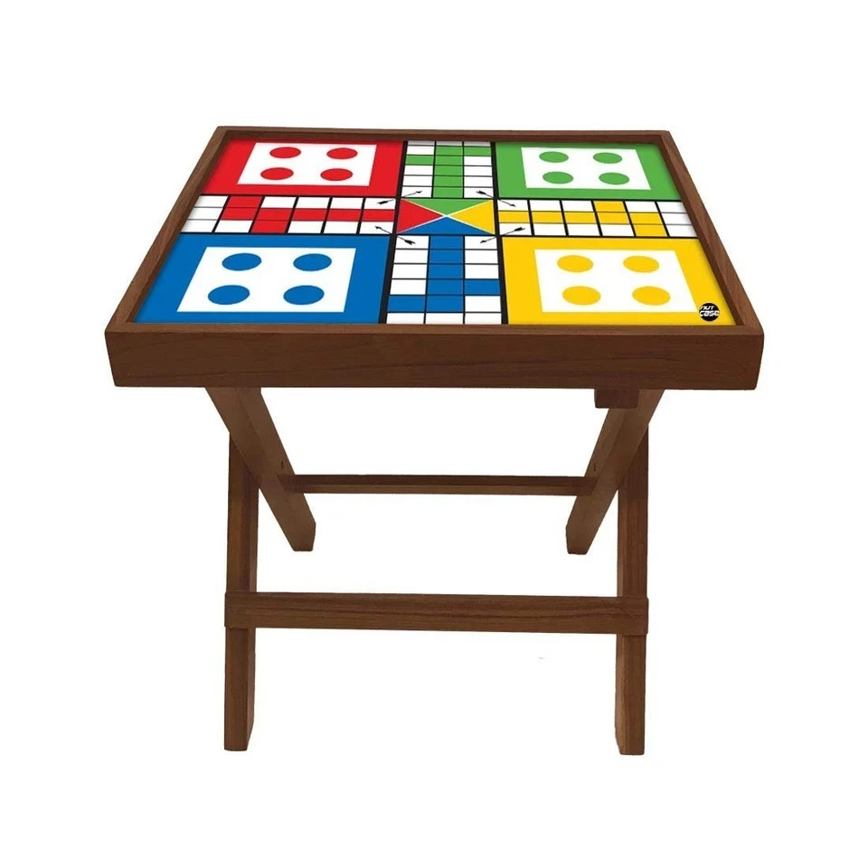 Designer Teak Wood Ludo Game Folding Side Table Bedside Coffee Outdoor Picnic T