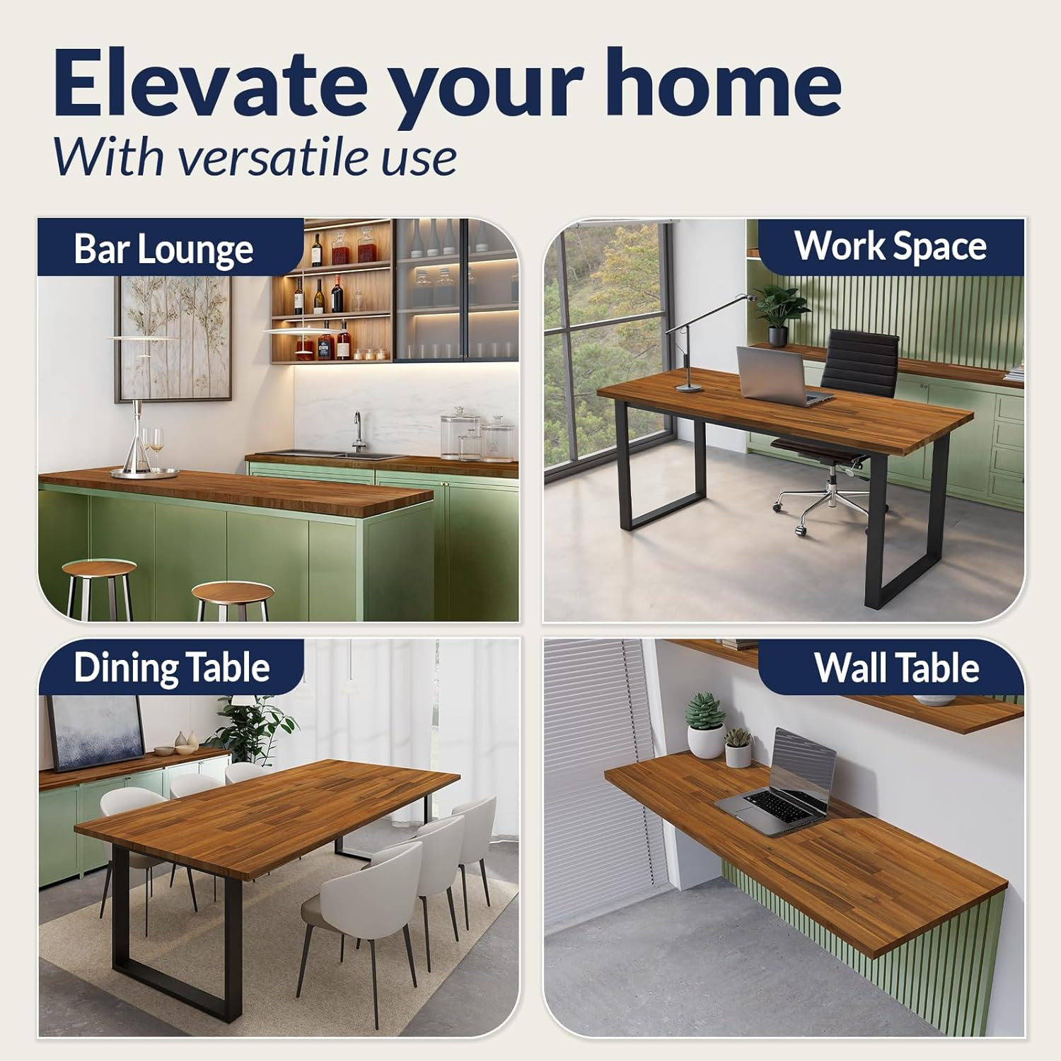 Teak-Stained Acacia Solid Wood Table Top for Standing Desk, 48″x25