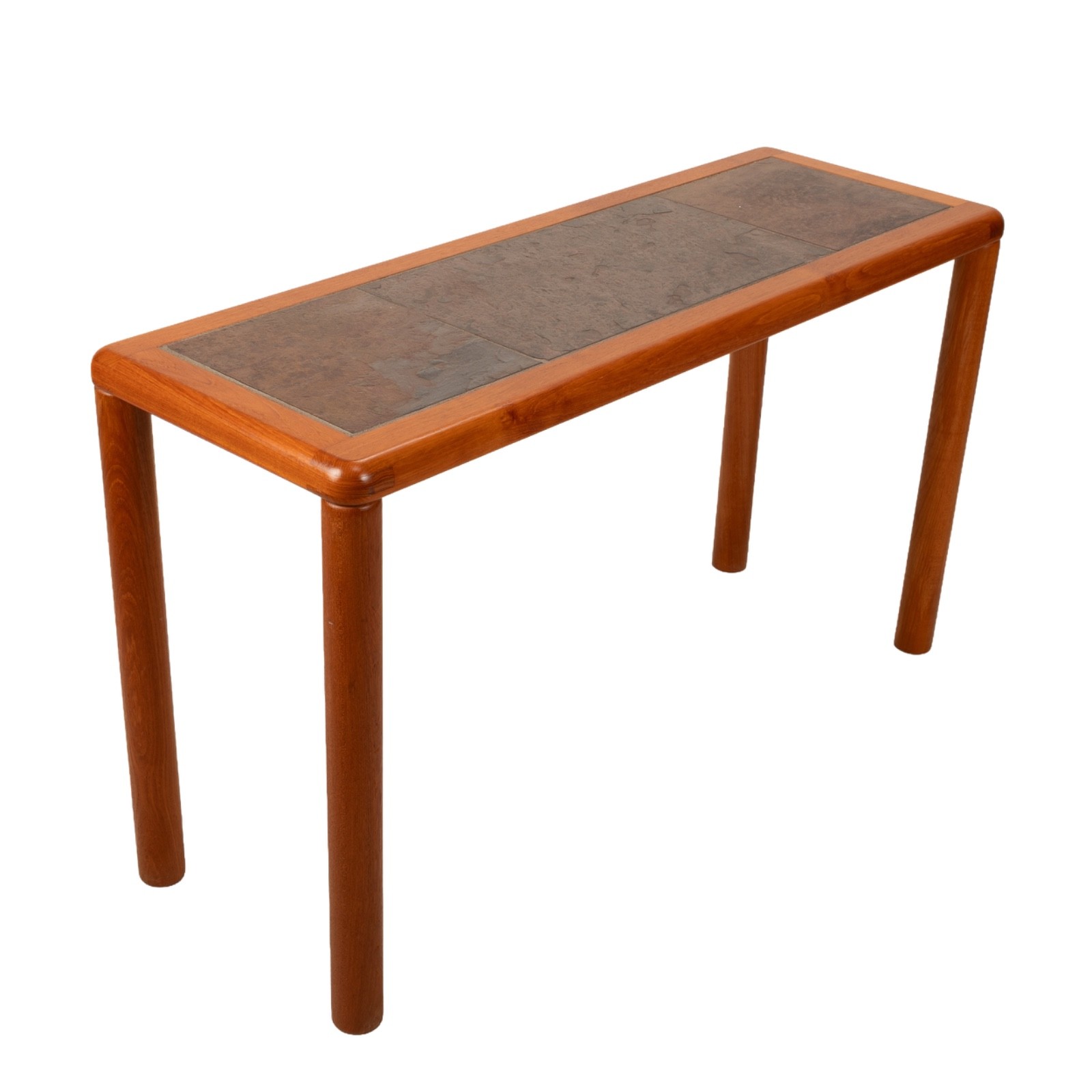 1970s Haslev Teak Console Sofa Table Slate Tile Top Made in Denmark Danish Mod