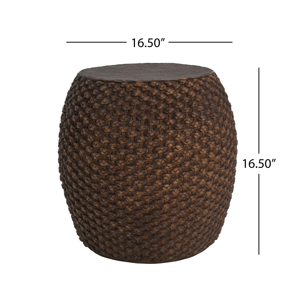 Faux Rattan Side Table – Handmade MgO Construction, Indoor/Outdoor Use (Brown)