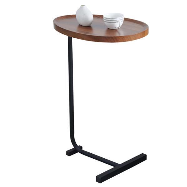 C Shaped End Table Small Side Table Narrow for Sofa Couch and Bed Bedroom Brown