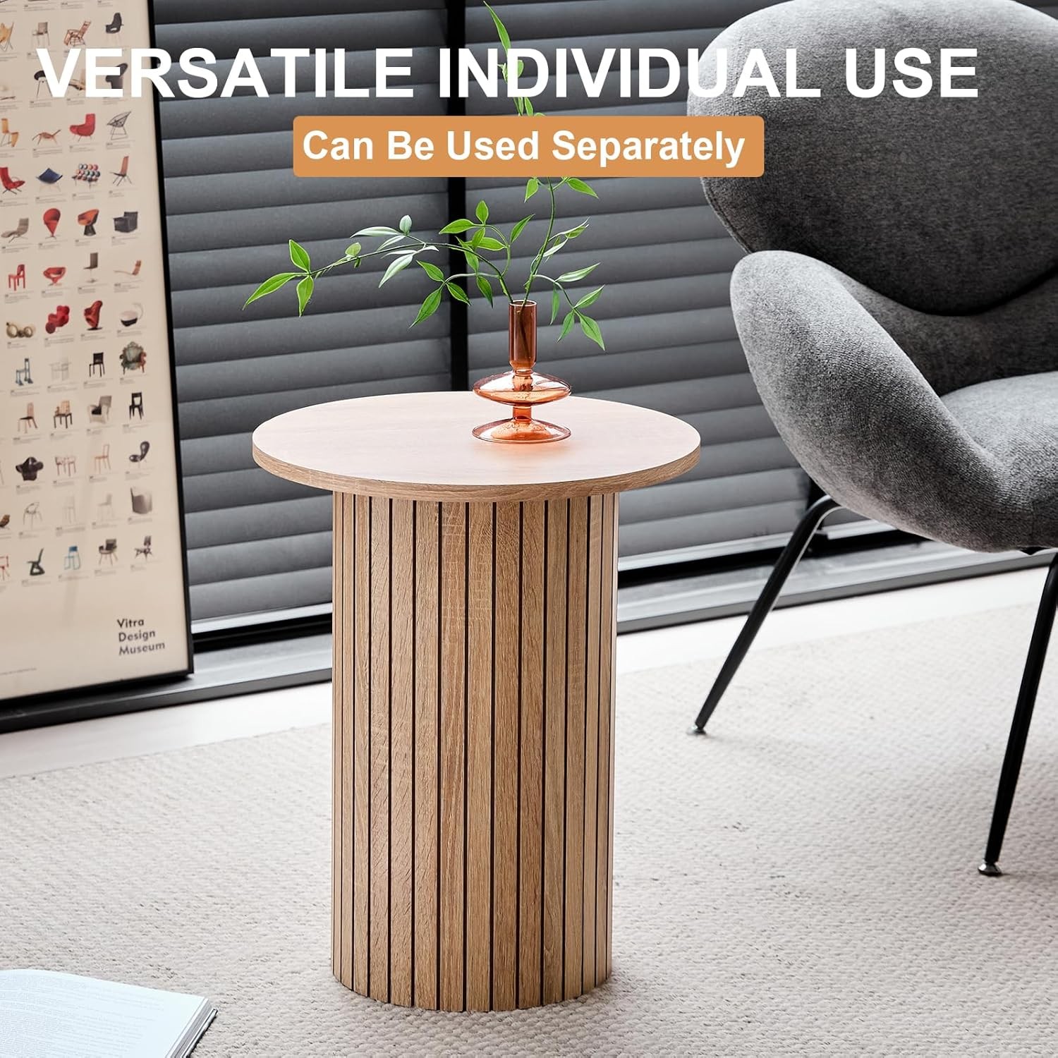 Round Nesting Coffee Tables for Living Room, Set of 2, Natural | φ27.6 + φ15.8