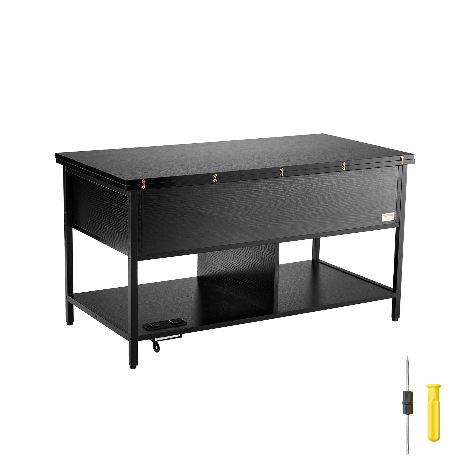 VEVOR Lift Top Coffee Table 39.4″ Rectangle Coffee Table with Light & USB Black
