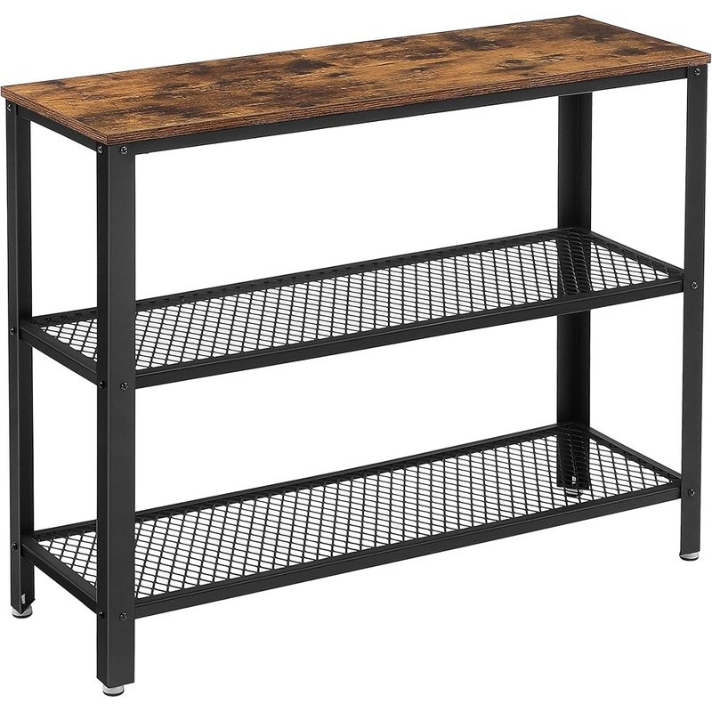 Rustic Console Table W/ Mesh Shelves Hallway Living Room Bedroom Storage New