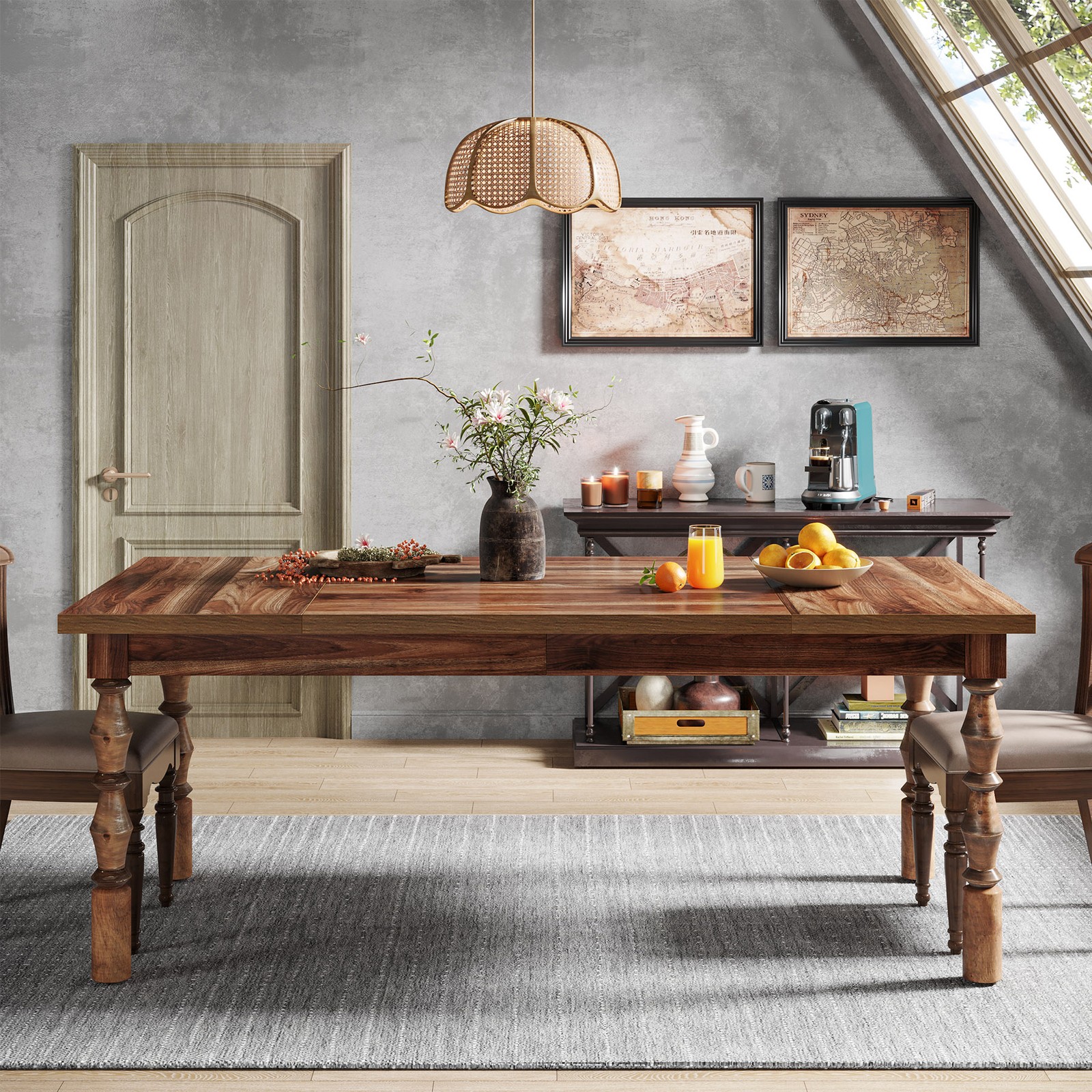 62″ Farmhouse Wood Dining Table for 4 to 6 People, Large Rectangle Kitchen Table