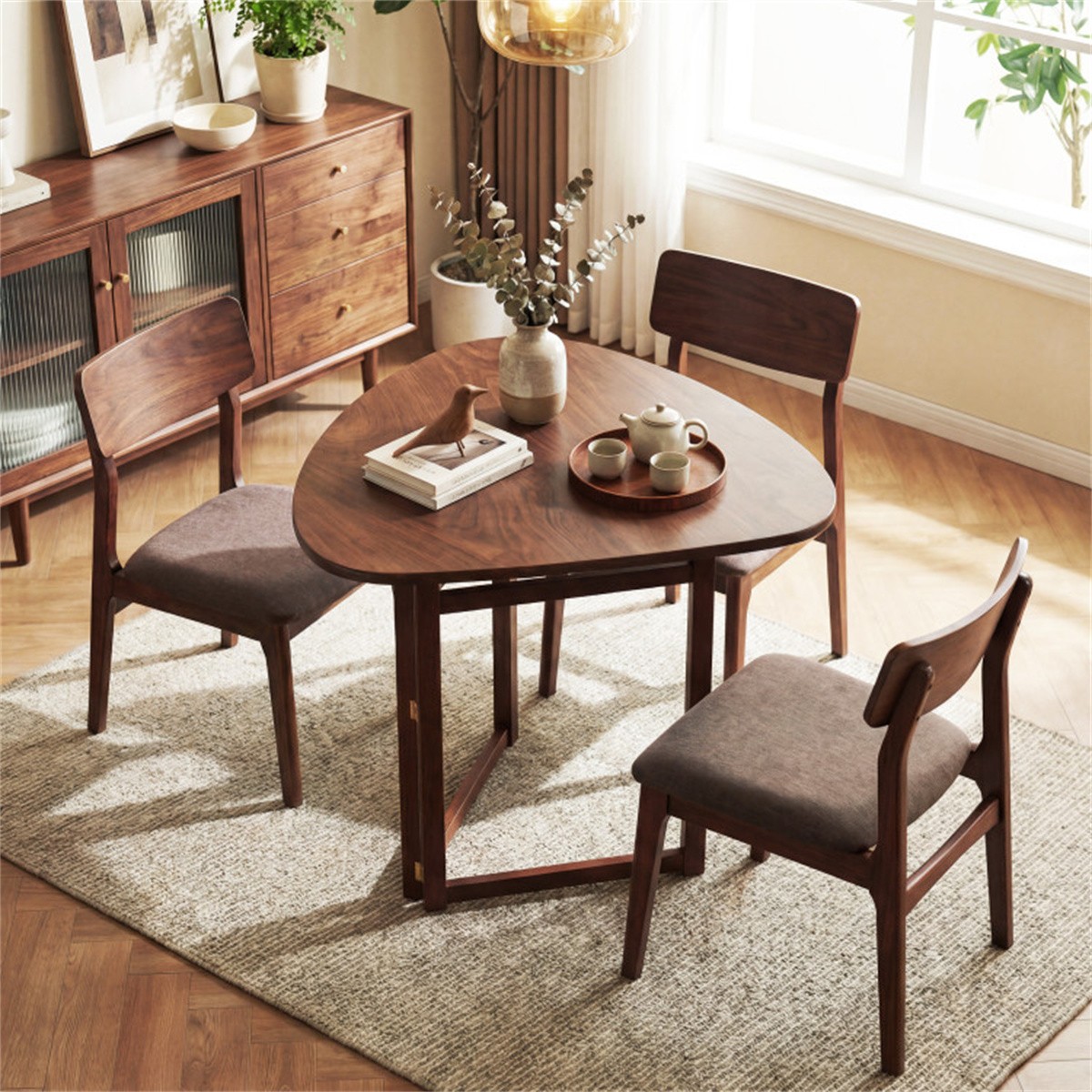 31.5″ Small Folding Dining Table Walnut Solid Wood Foldable Kitchen Table