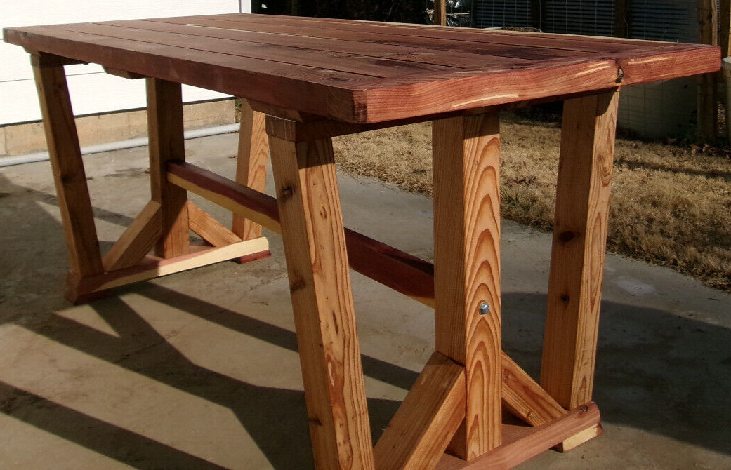 Hand Crafted Eastern Red Cedar Ourdoor Table 6 ft long, 30 in wide, 30 in tall
