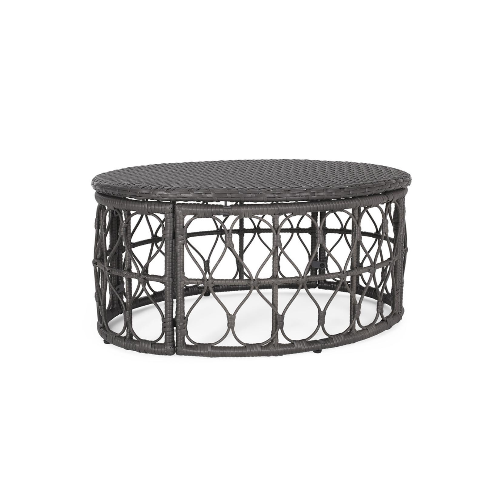 Contemporary Outdoor Tables with Woven Rattan Finish for Natural Wood Coffee