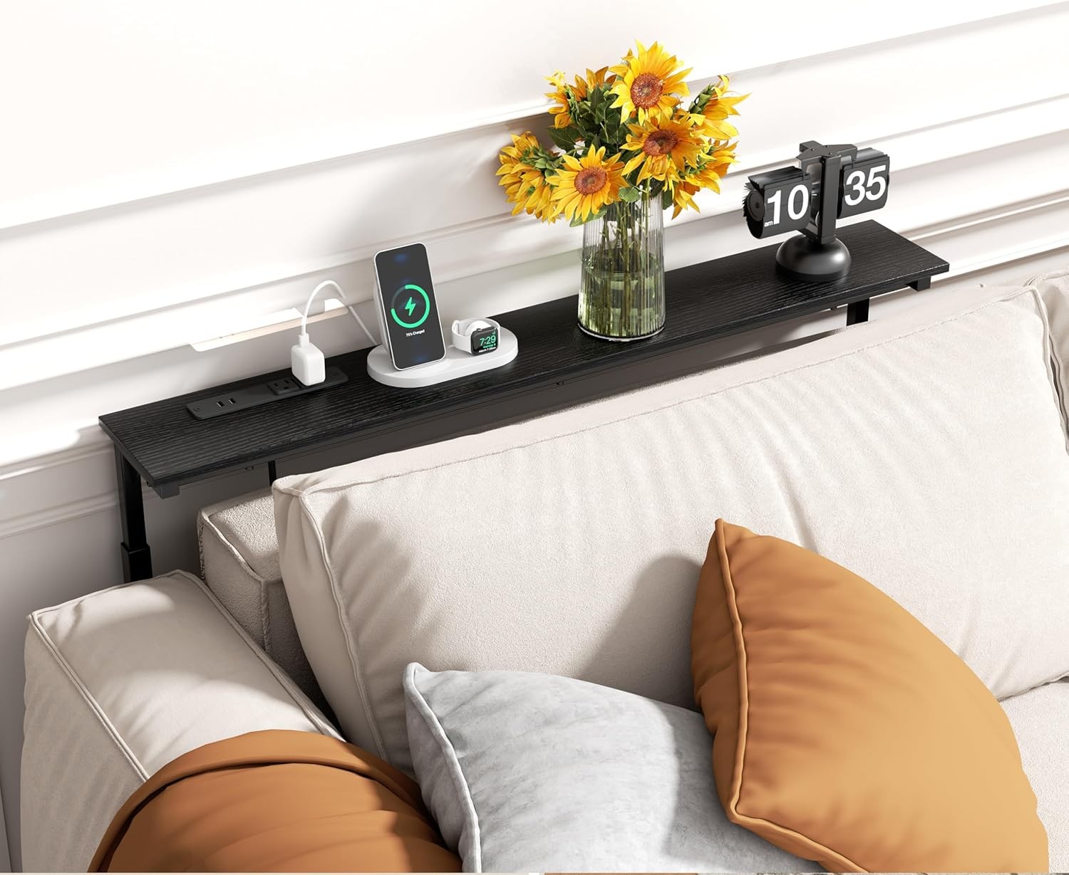45″ Adjustable Height Narrow Console Table W/ Power Outlets Long Sofa Table