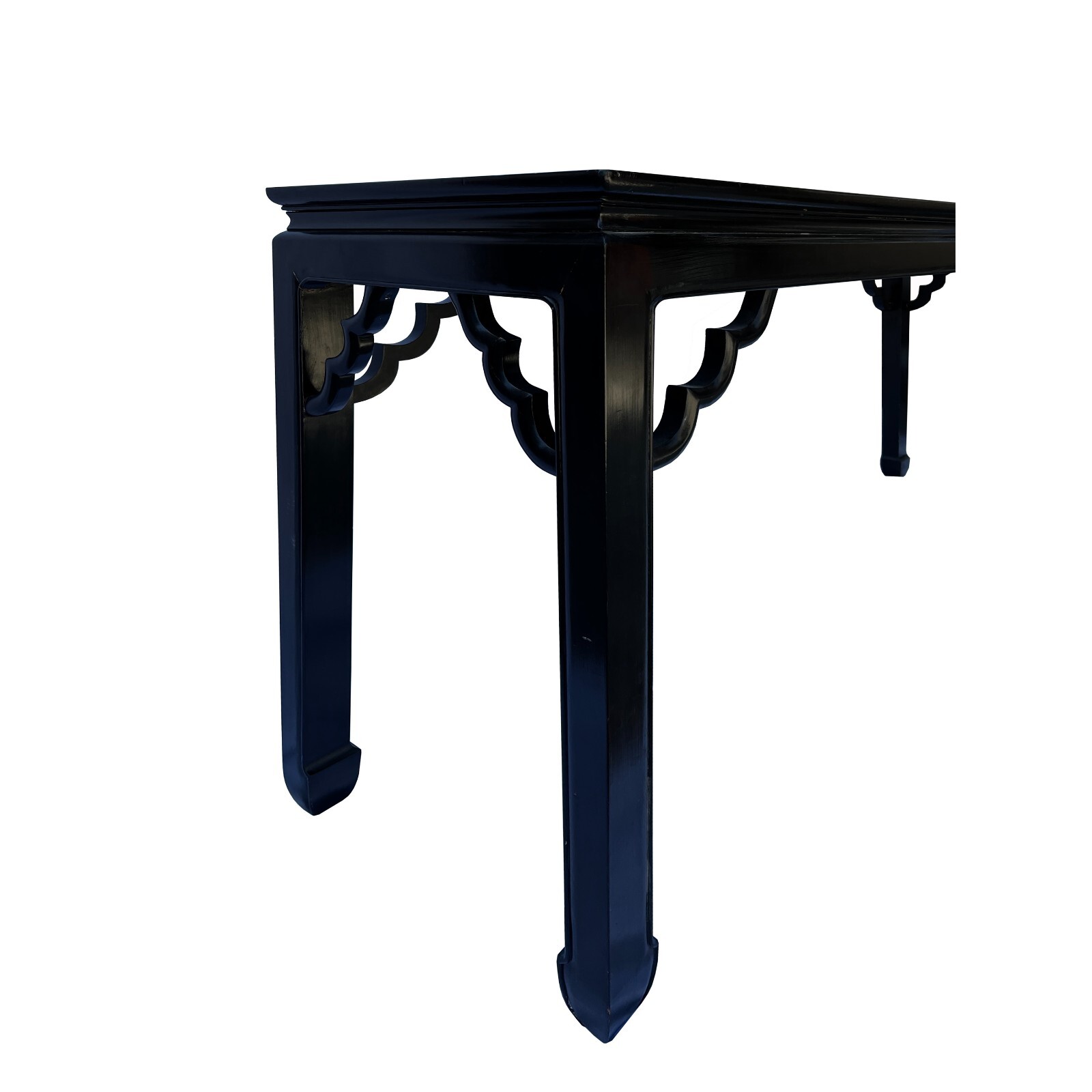 Chinese Vintage Elm Wood Scroll Motif Apron Black Console Altar Table cs7581