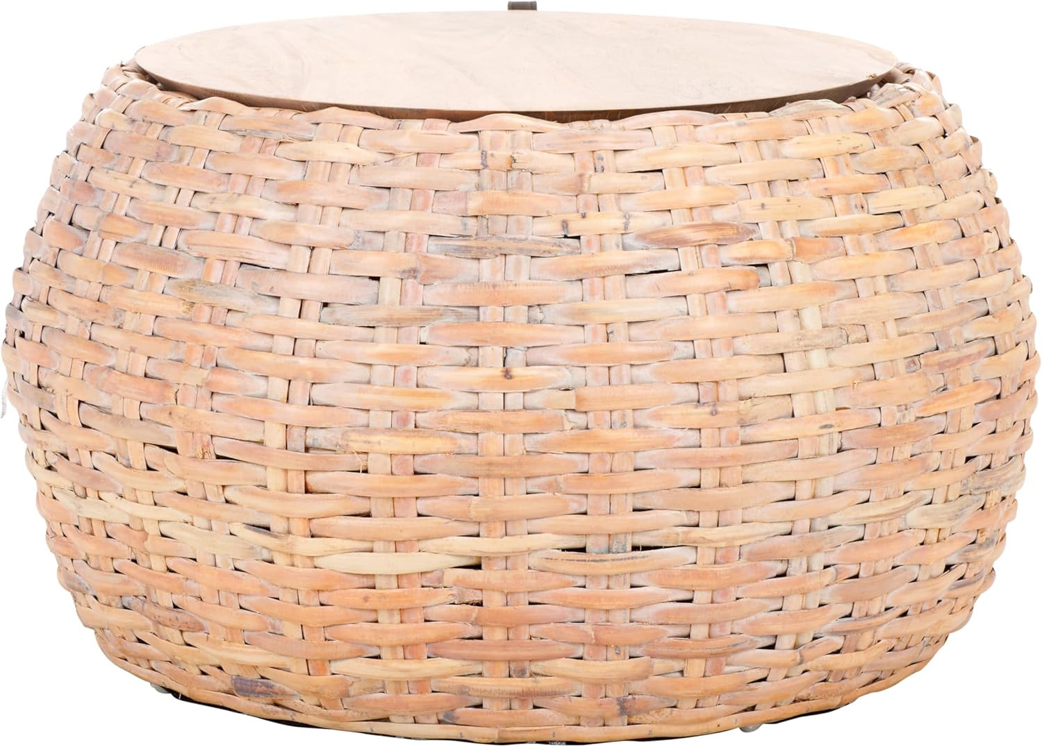 Klarysa Natural White Wash Wood & Rattan Stylish Storage Coffee Table