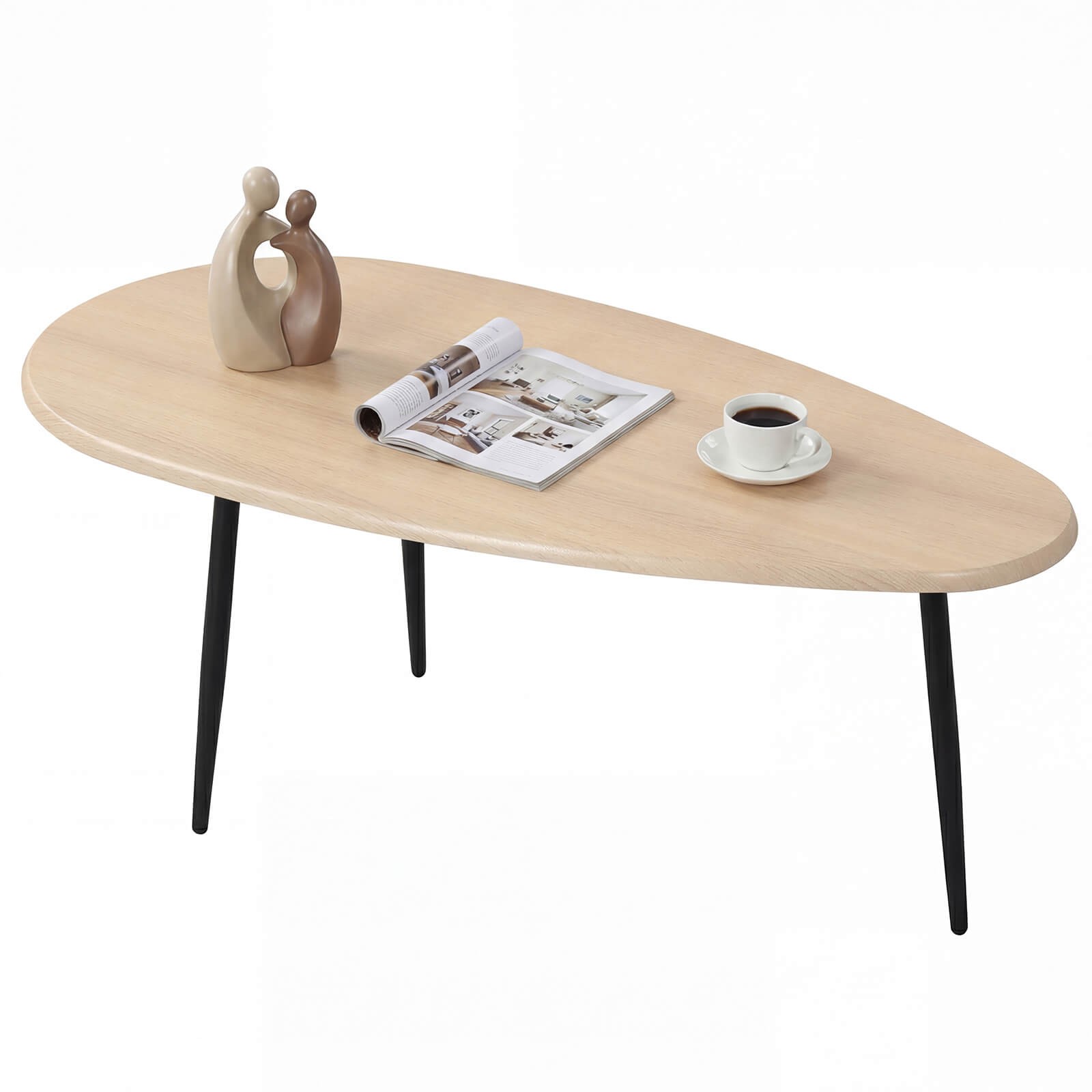 Oval Coffee Table w/Sturdy Metal Construction & Compact Design, Retro Sofa Table