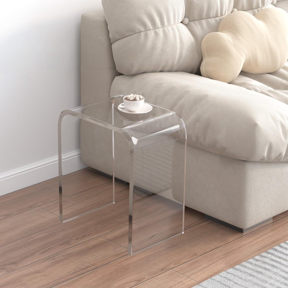 Clear Acrylic End Table – Waterfall Edges, Square Nightstand & Side Table