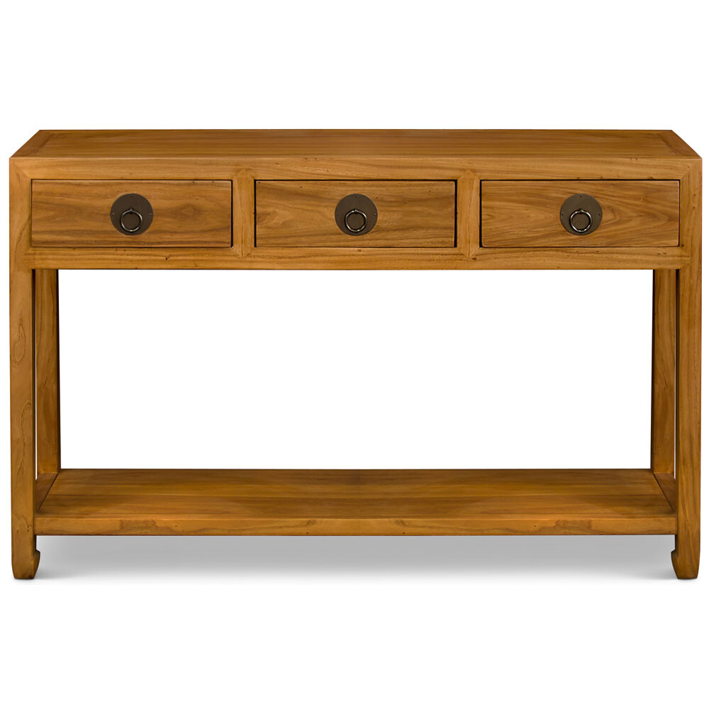 US Seller – Natural Elmwood Chinese Ming Console Table with 3 Drawers and Shelf