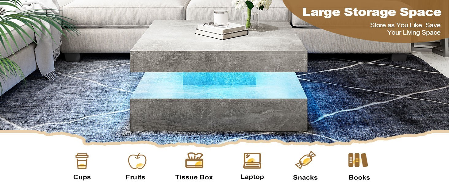 Modern Square LED lighting coffee table LED living room coffee table gray