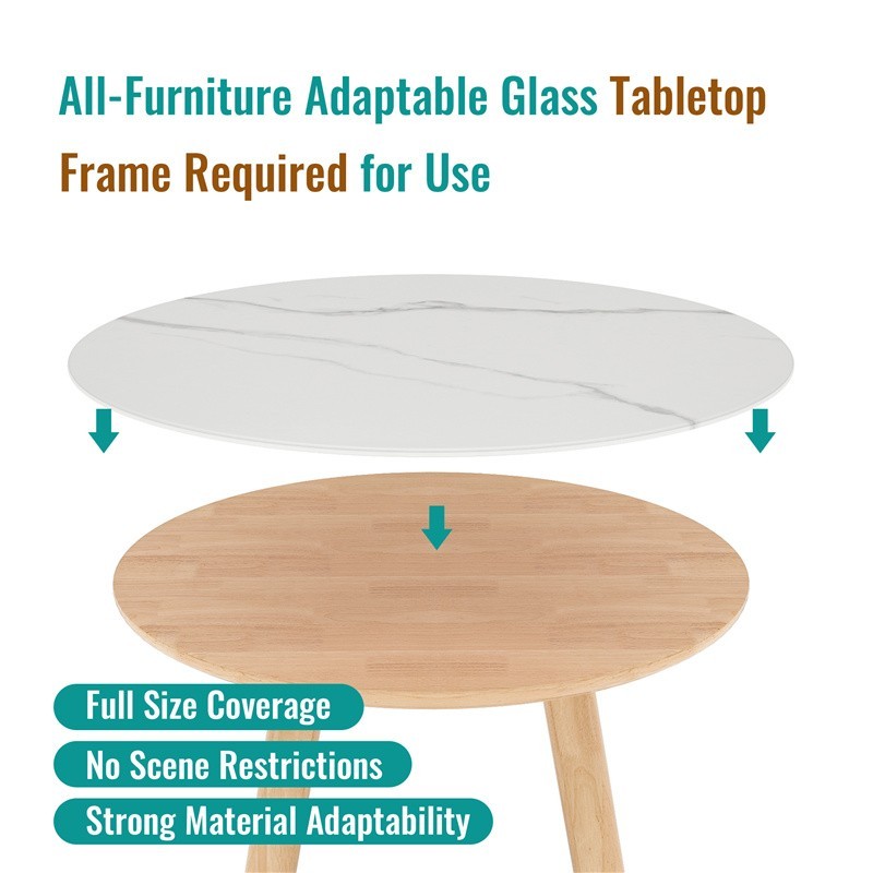 20″-36″ Inch Round Tempered Glass＋Marble Pattern Table Top for Indoor & Outdoor